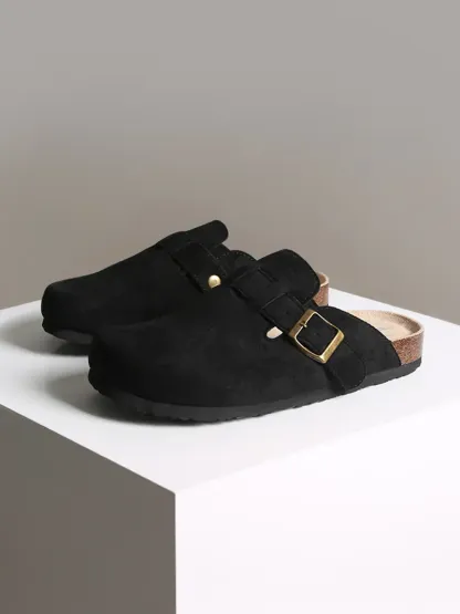 Women's Platform Slippers Round Toe Square Buckle