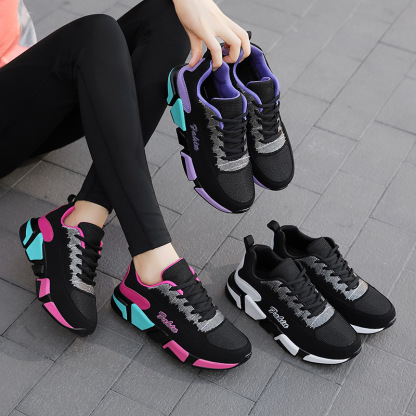 Mesh Sport Shoes Ladies Multicolor Block Cushion Casual Sneakers