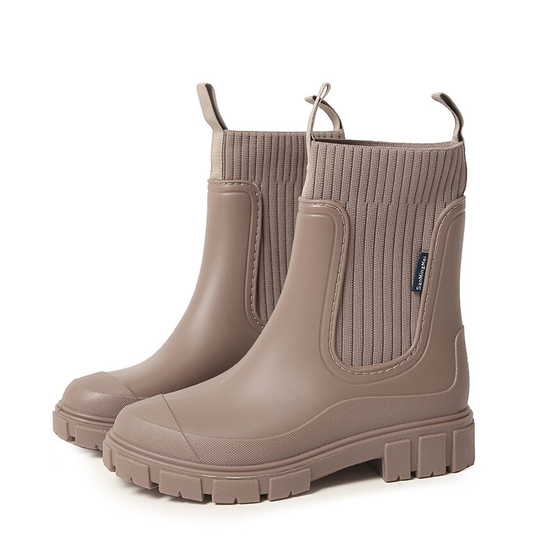 Stylish Waterproof Chelsea Ankle Boots for Women, Knit Stretch Panel & Rugged Block Sole