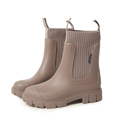 Stylish Waterproof Chelsea Ankle Boots for Women, Knit Stretch Panel & Rugged Block Sole