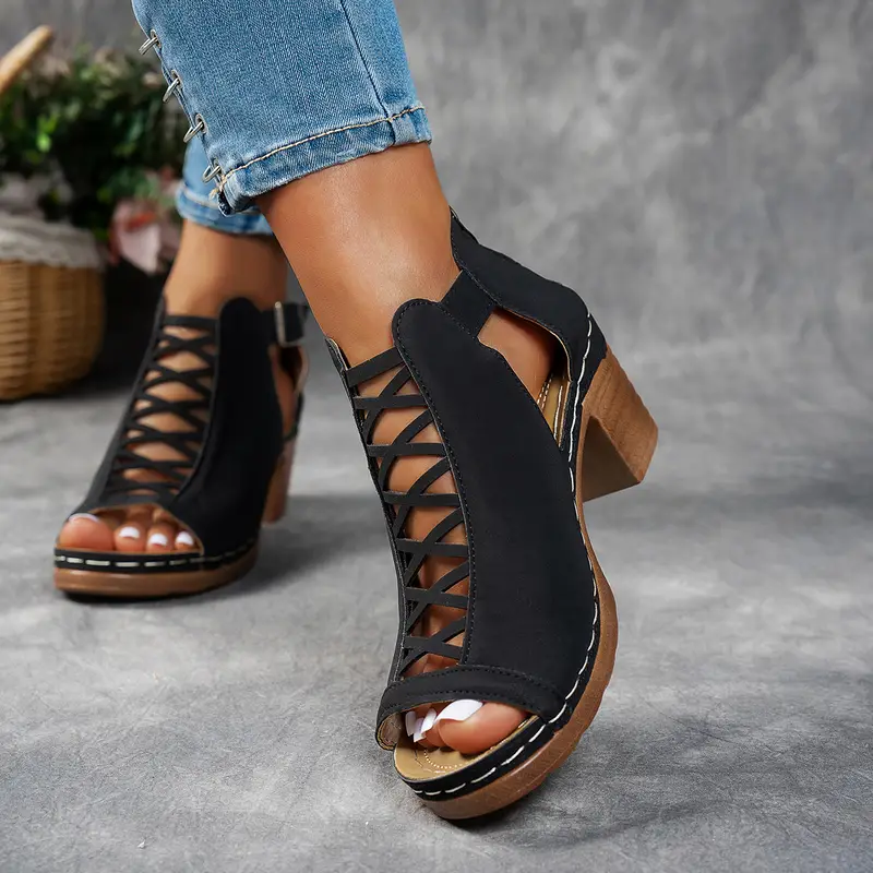 Women'S Leather Orthopedic Thick-Heeled Sandals