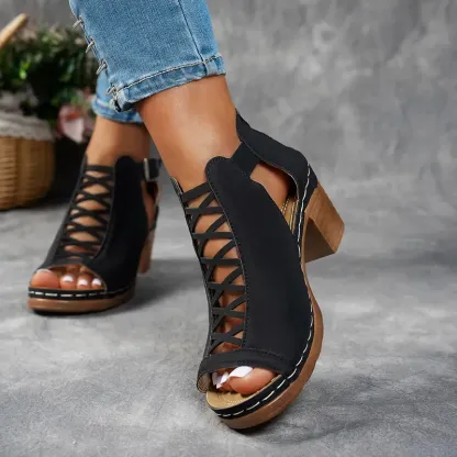 Women'S Leather Orthopedic Thick-Heeled Sandals