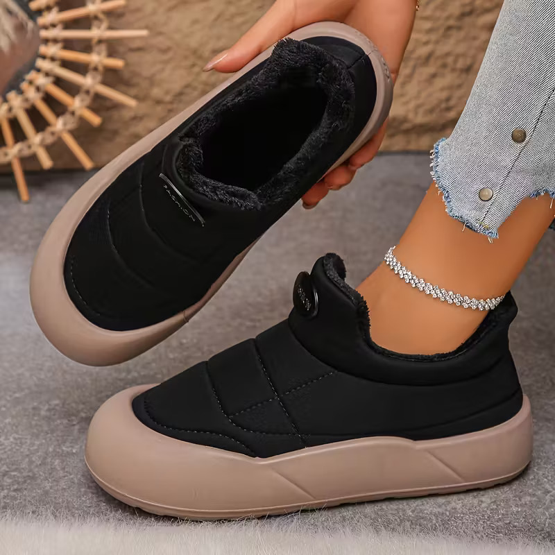 Women's Fleece-Lined Ankle Boots Slip-On Thick Rubber Sole Waterproof Winter Warm Non-Slip