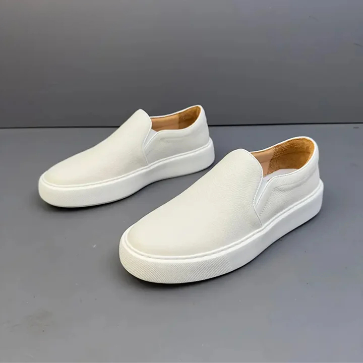 Retro Genuine Leather Breathable Soft Leather Casual Men's White Sneakers