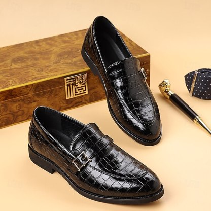 Men's Dark Brown Faux Leather Crocodile Pattern Loafers