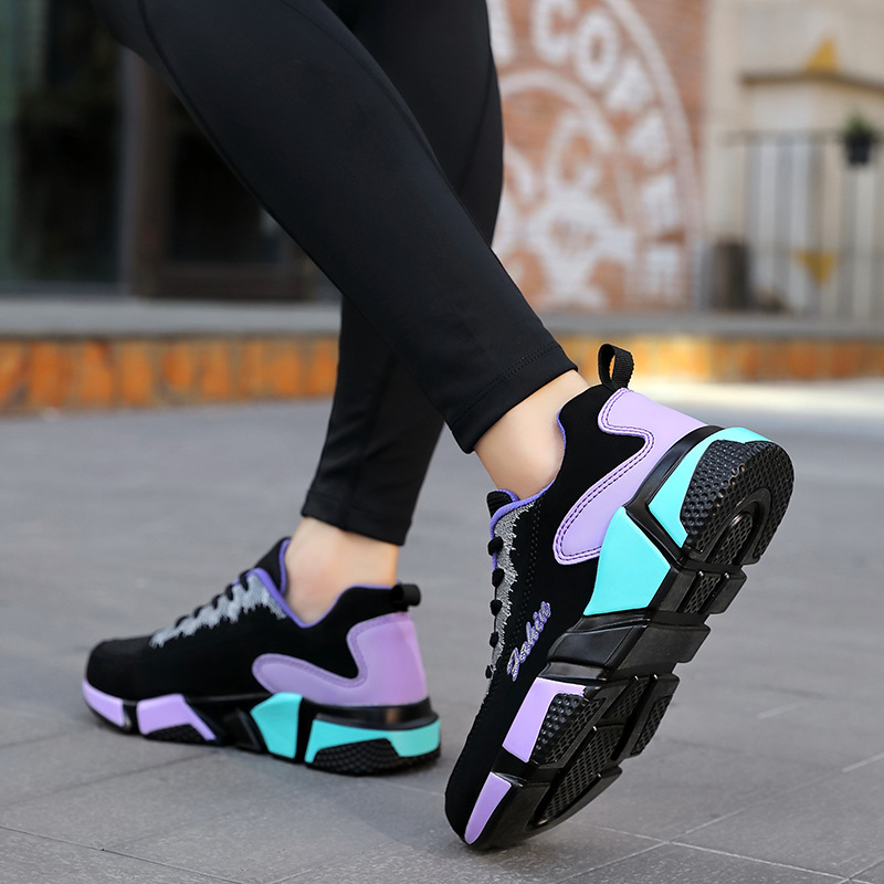 Mesh Sport Shoes Ladies Multicolor Block Cushion Casual Sneakers
