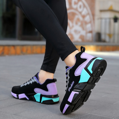 Mesh Sport Shoes Ladies Multicolor Block Cushion Casual Sneakers