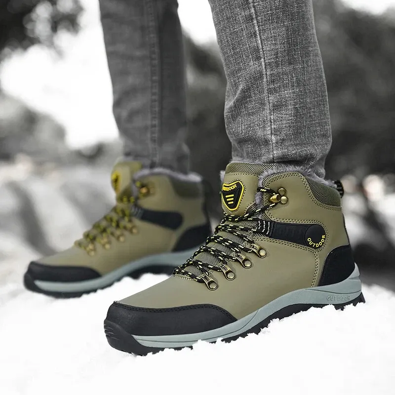 Outdoor Wear- Resistant Hiking Shoes Men Padded High-top Warm Casual Snow Boots