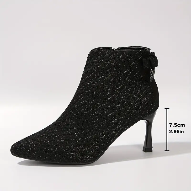 womens solid color glitter boots side zipper casual stiletto bowknot decor boots sequins pattern dress shoes for music festival 4