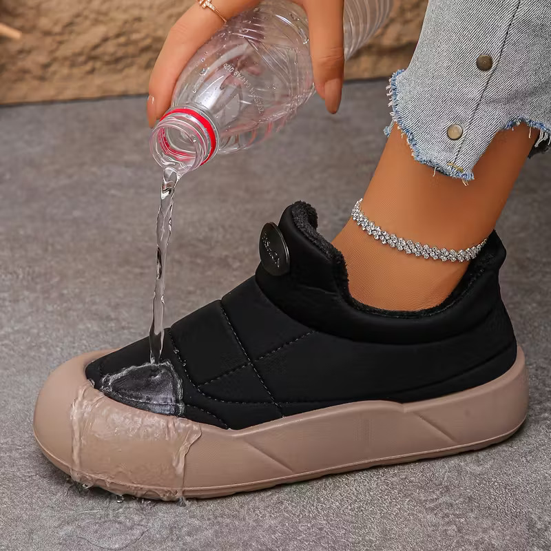 Women's Fleece-Lined Ankle Boots Slip-On Thick Rubber Sole Waterproof Winter Warm Non-Slip