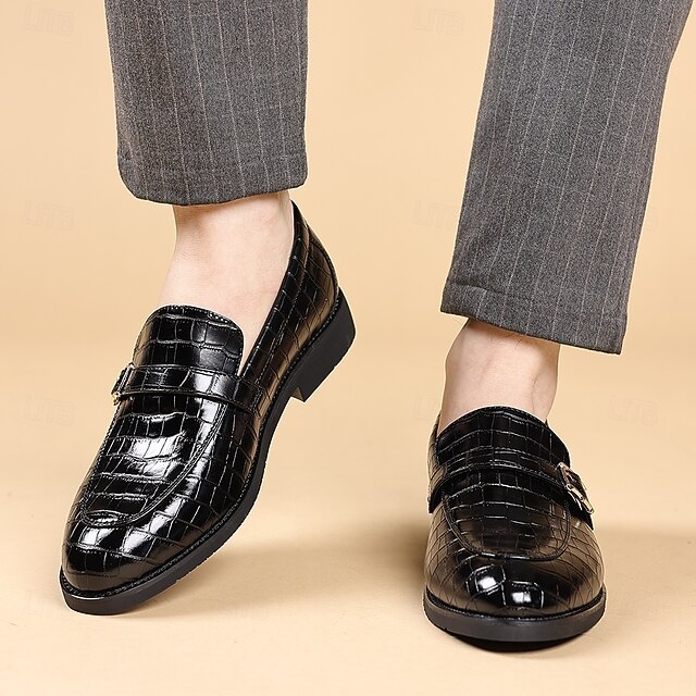 Men's Dark Brown Faux Leather Crocodile Pattern Loafers