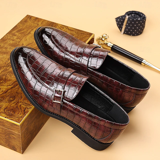 Men's Dark Brown Faux Leather Crocodile Pattern Loafers