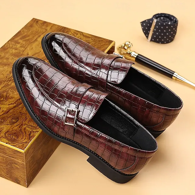Men's Dark Brown Faux Leather Crocodile Pattern Loafers