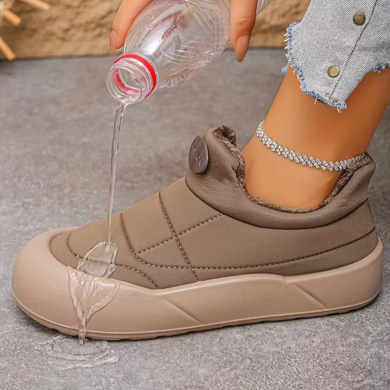 Women's Fleece-Lined Ankle Boots Slip-On Thick Rubber Sole Waterproof Winter Warm Non-Slip