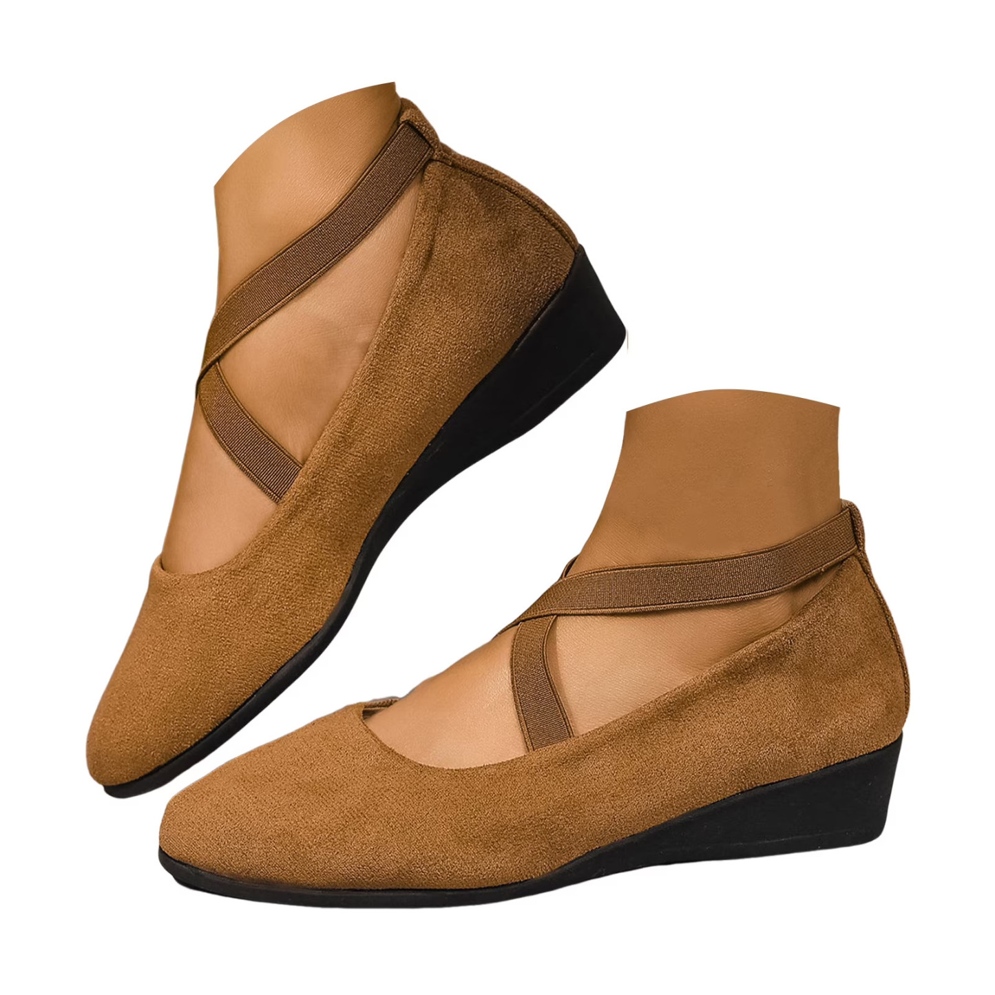 Women's Dress Flats Ballet Low Wedge Round Toe Ankle Strap Criss Cross Office Work Casual Shoes