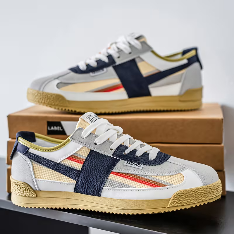 Men's Low-Top Sneakers Breathable Striped Lace-Up Sneakers