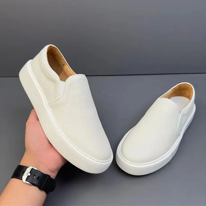 Retro Genuine Leather Breathable Soft Leather Casual Men's White Sneakers