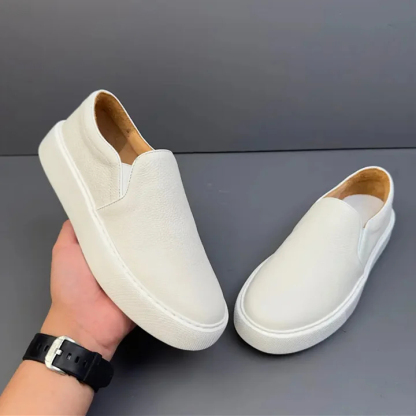 Retro Genuine Leather Breathable Soft Leather Casual Men's White Sneakers