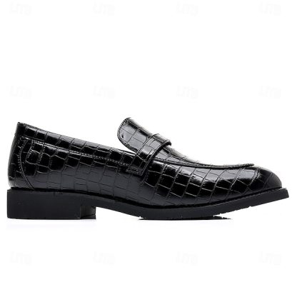 Men's Dark Brown Faux Leather Crocodile Pattern Loafers