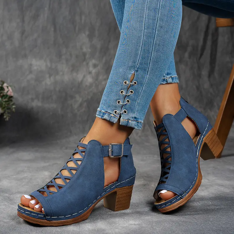 Women'S Leather Orthopedic Thick-Heeled Sandals