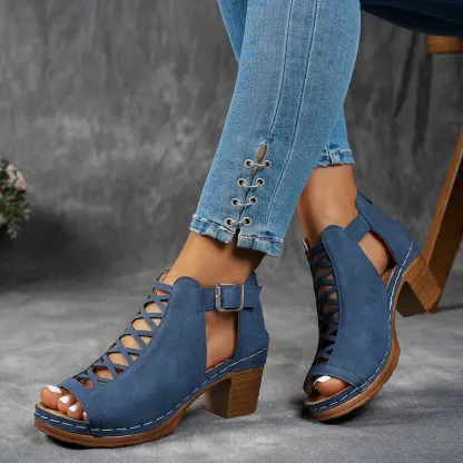 Women'S Leather Orthopedic Thick-Heeled Sandals