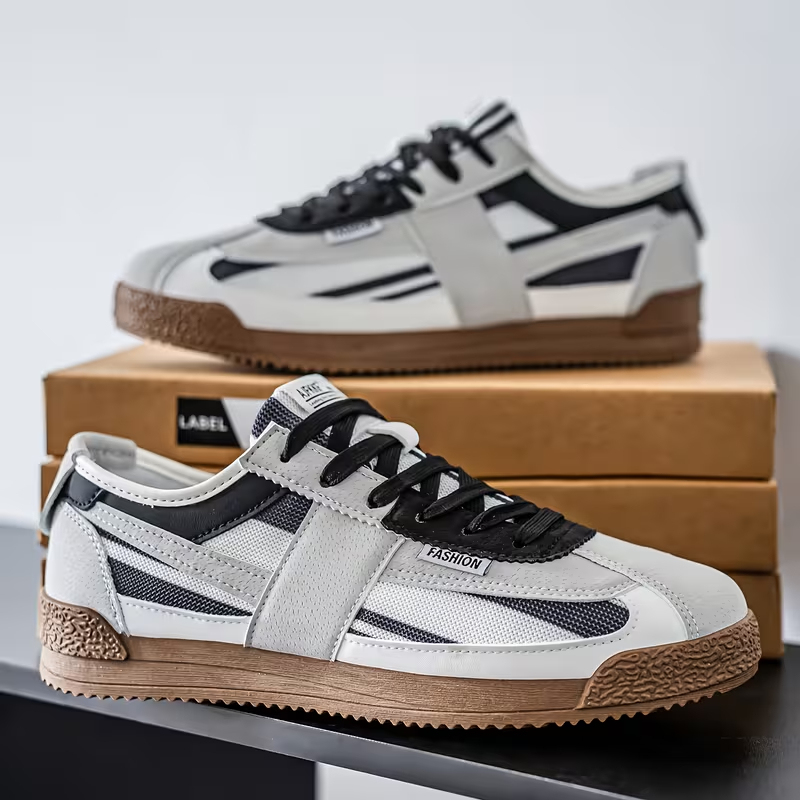 Men's Low-Top Sneakers Breathable Striped Lace-Up Sneakers