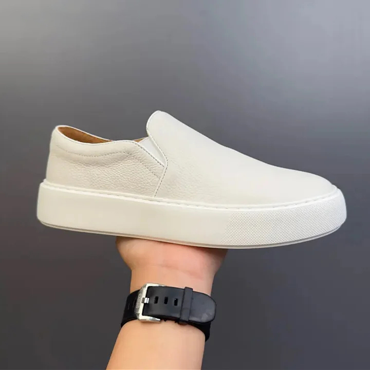 Retro Genuine Leather Breathable Soft Leather Casual Men's White Sneakers