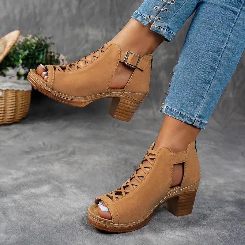 Women'S Leather Orthopedic Thick-Heeled Sandals