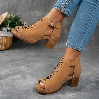 Women'S Leather Orthopedic Thick-Heeled Sandals