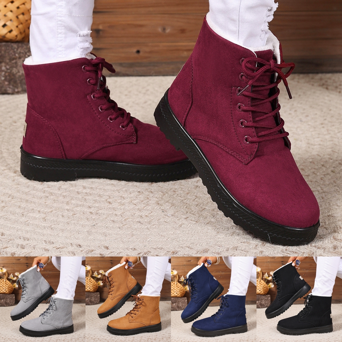 Women's waterproof and non-slip flat cotton boots
