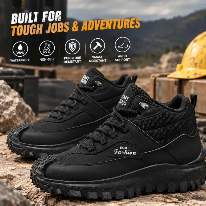 Men’s Work Hiking Boots – Waterproof, Non-Slip, Puncture and Smash Resistant, Wide Toe, Arch Support – Ideal for Daily Wear and Outdoor Adventures