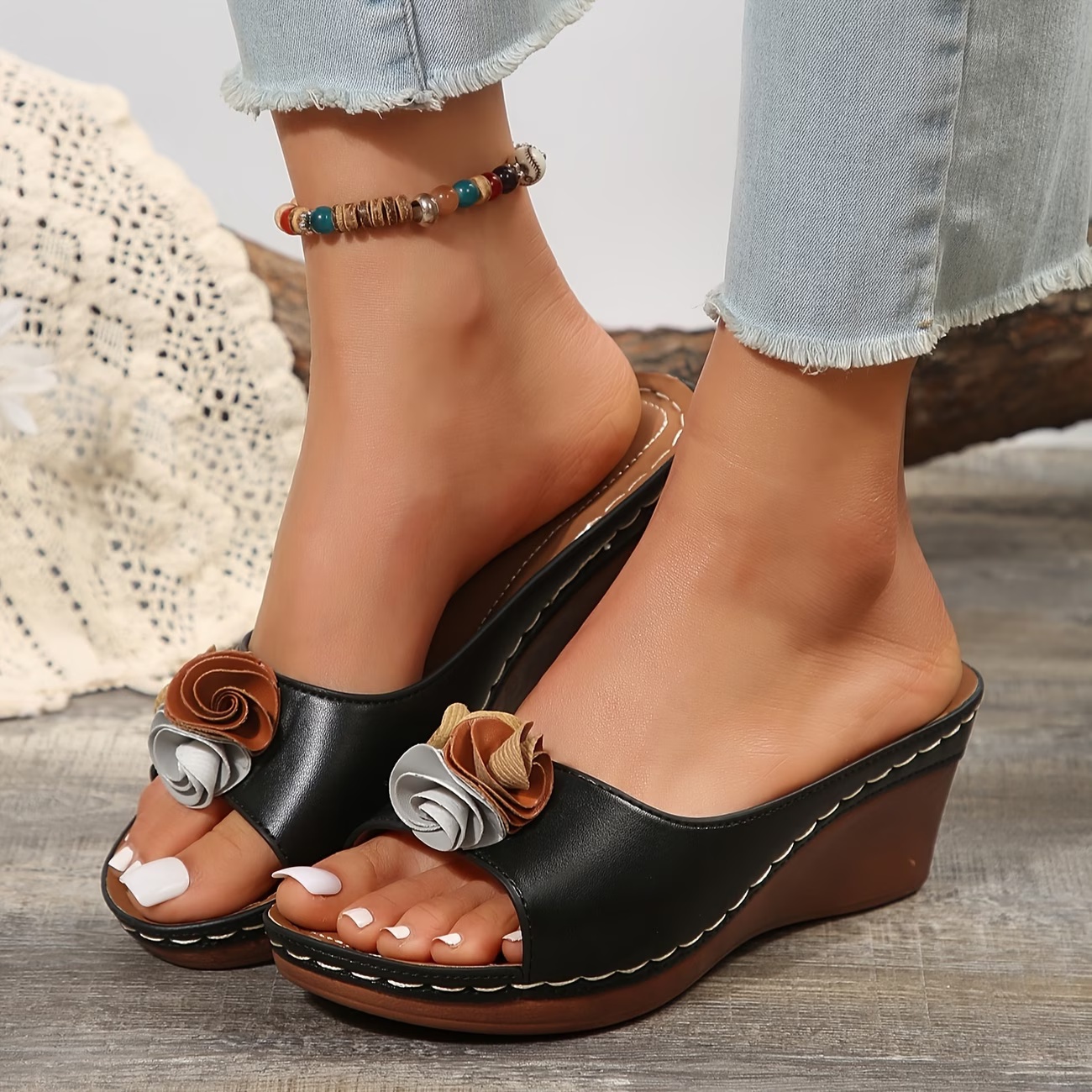 🔥Best Seller-Last Day Sale 60% OFF🔥Women's floral platform wedge sandals