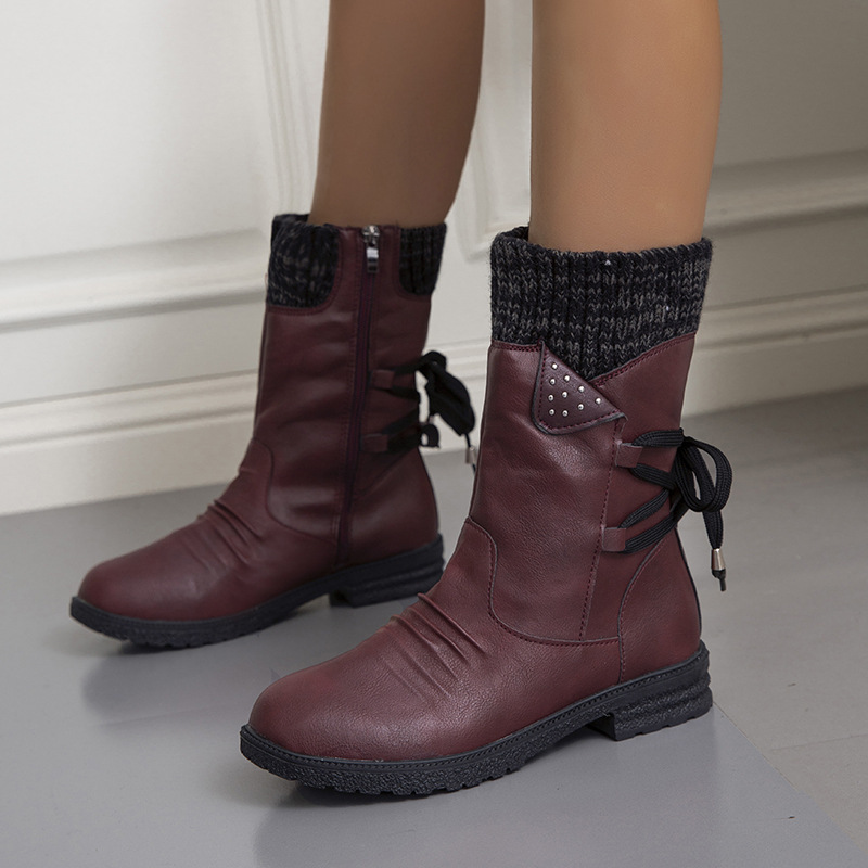 Women's mid-calf snow boots sweater cuff winter warm boots