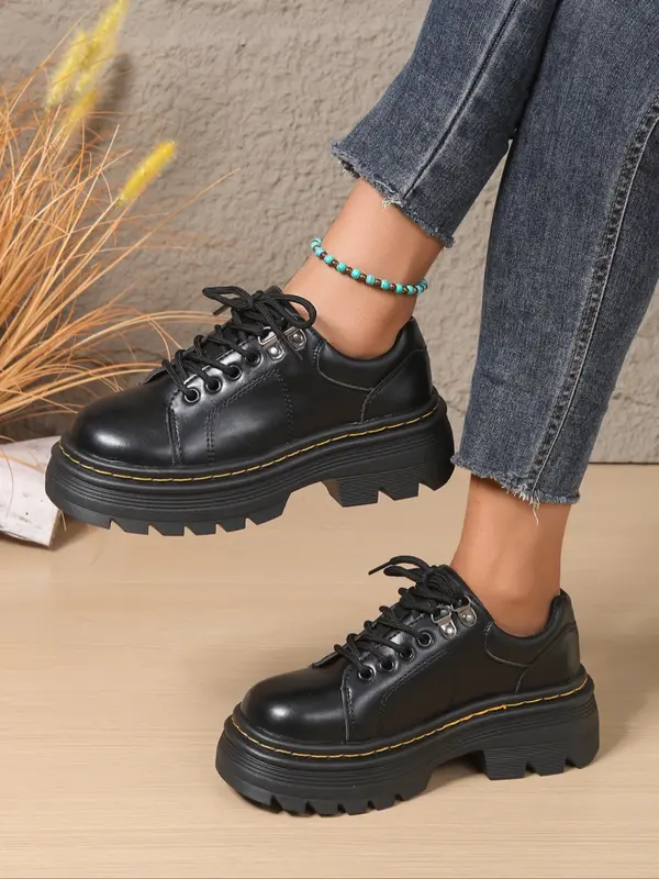 Women's Comfortable Round Toe Lace-Up Thick Sole Orthopedic Shoes