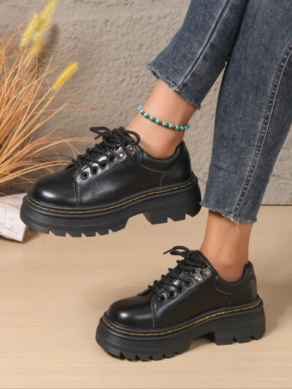 Women's Comfortable Round Toe Lace-Up Thick Sole Orthopedic Shoes