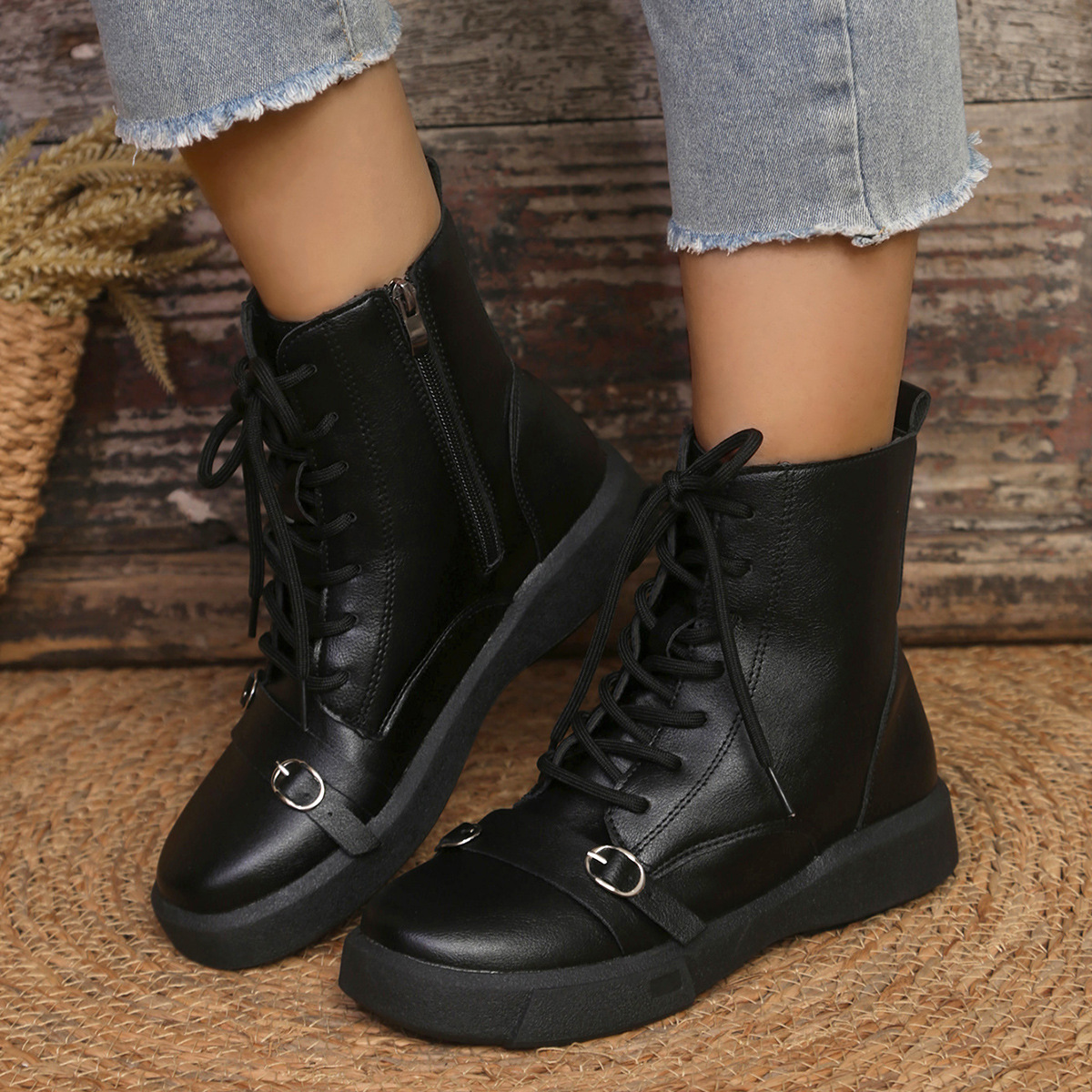 Women's Fashion Ankle Boots - Winter Side Zip, Chunky Heel with Rubber Sole