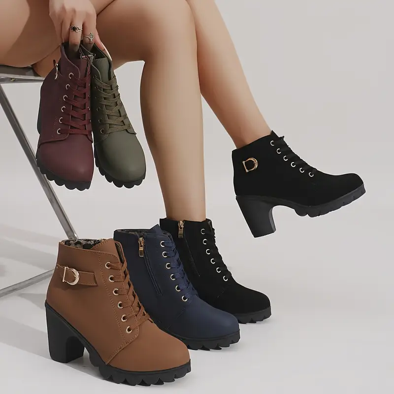 Women's High Heel Short Boots with Side Zipper-Buy 2 Free Shipping