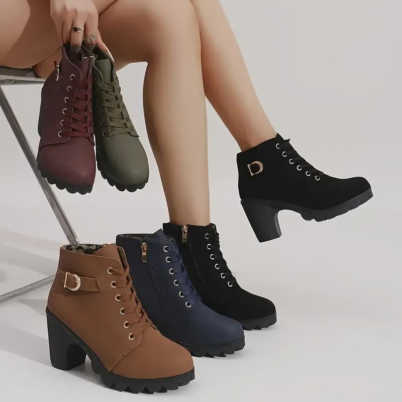 Women's High Heel Short Boots with Side Zipper-Buy 2 Free Shipping
