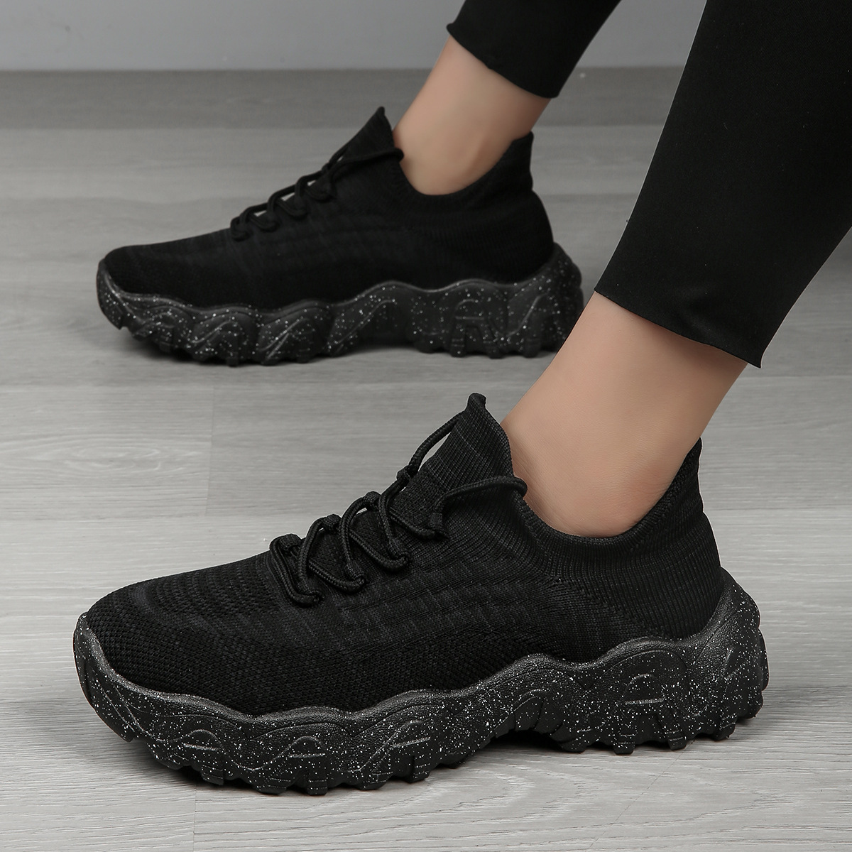 Women's knitted breathable and non-slip height increasing(1.96in) sneakers 