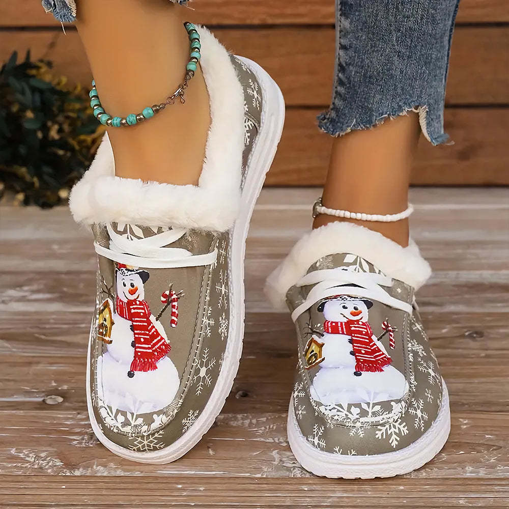 🤶Women's Comfort Plush Christmas❄️Snowman Canvas Ankle Boots
