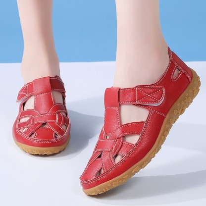 Women's Summer Sandals - Solid Color, Breathable Cut-Out Design, Flat Heel