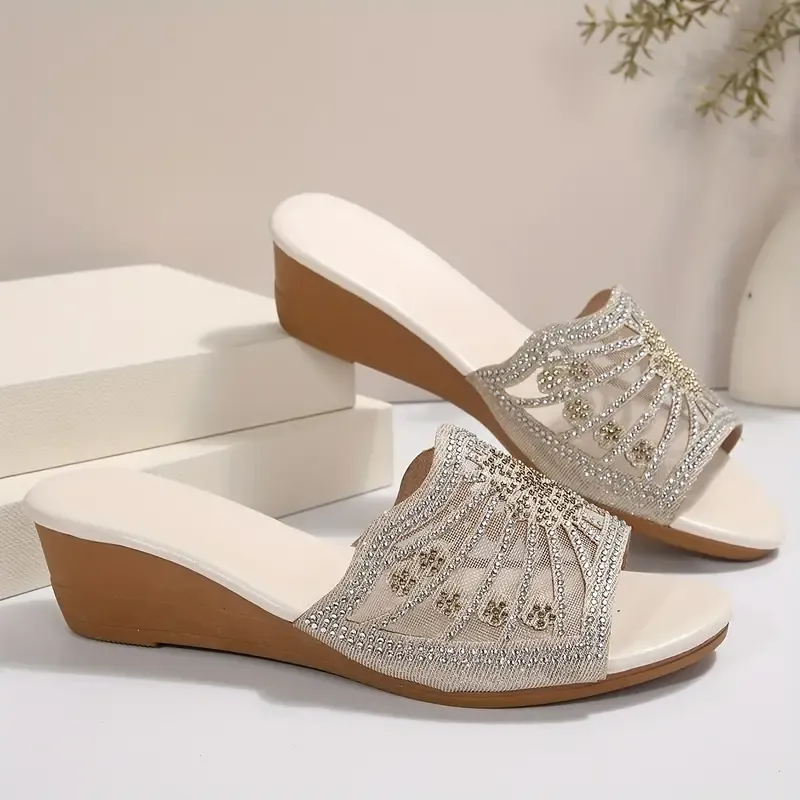 🔥Women's Mesh Hollow Rhinestone Arch Support Wedge Sandals