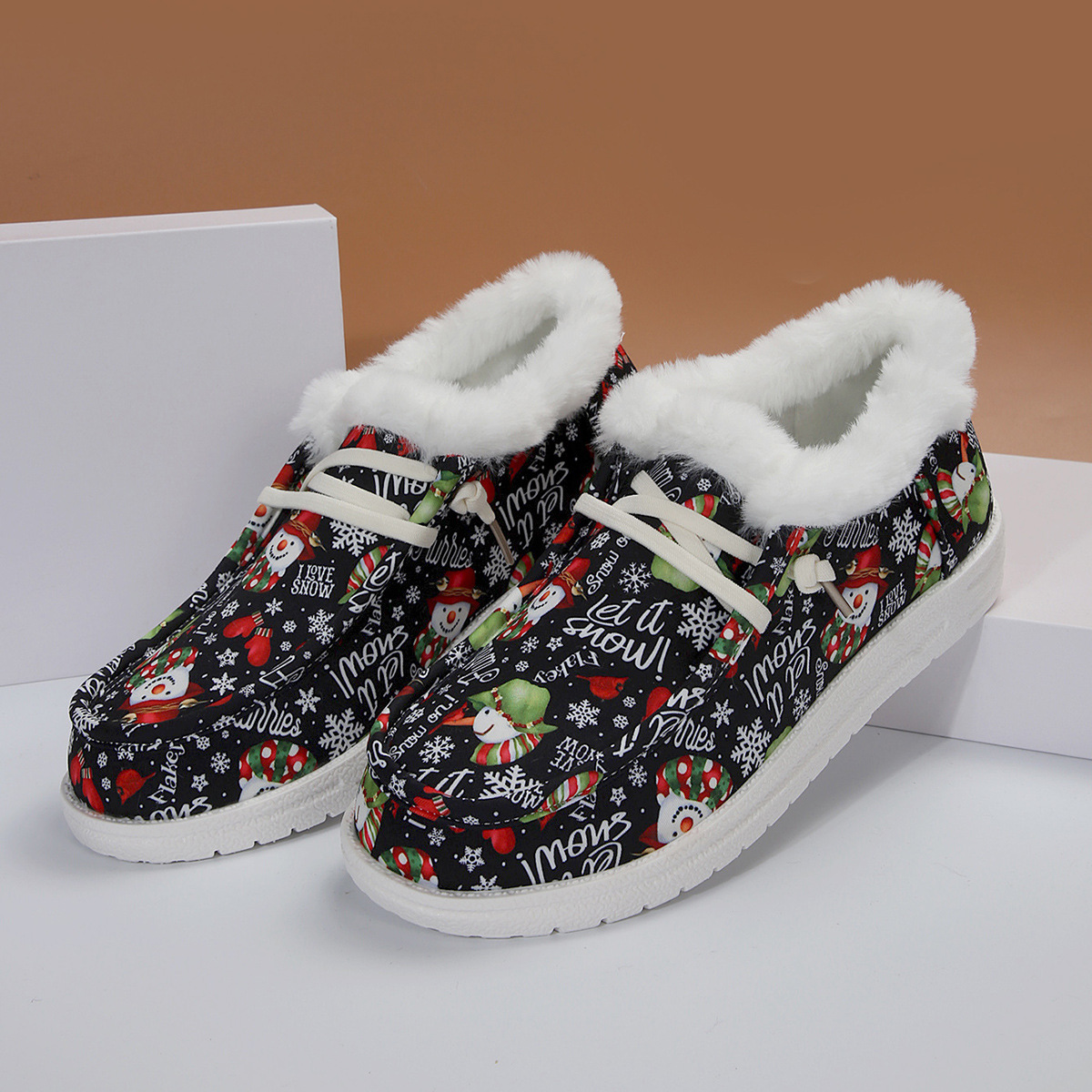 🤶Women's Comfort Plush Christmas❄️Snowman Canvas Ankle Boots