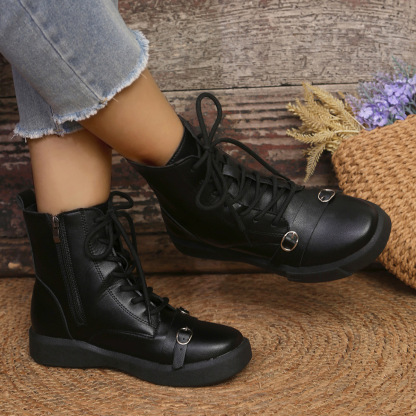 Women's Fashion Ankle Boots - Winter Side Zip, Chunky Heel with Rubber Sole