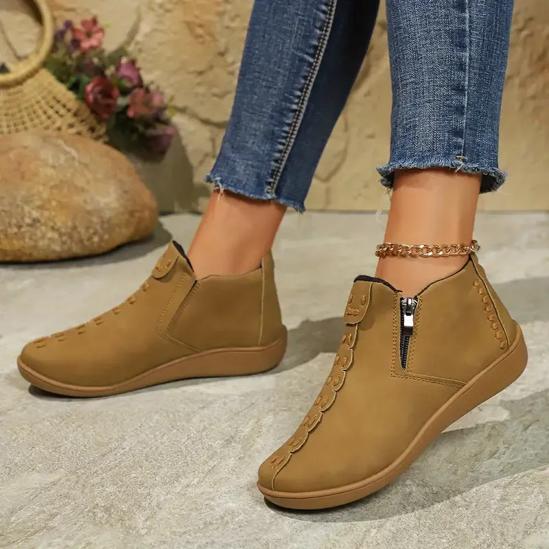 Women's Fashion Ankle Boots with Side Zipper - Round Toe,Waterproof upper,Comfortable TPR Sole & Fabric Lining