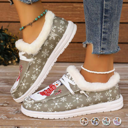 🤶Women's Comfort Plush Christmas❄️Snowman Canvas Ankle Boots