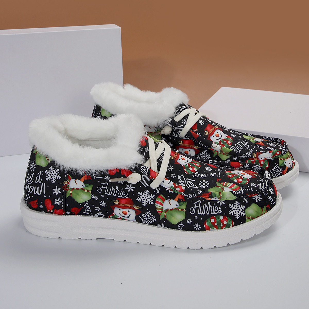 🤶Women's Comfort Plush Christmas❄️Snowman Canvas Ankle Boots
