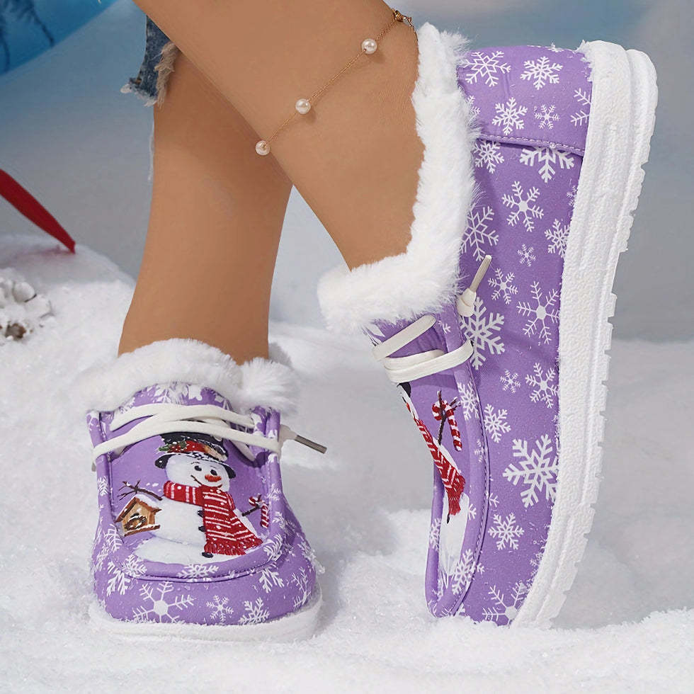 🤶Women's Comfort Plush Christmas❄️Snowman Canvas Ankle Boots