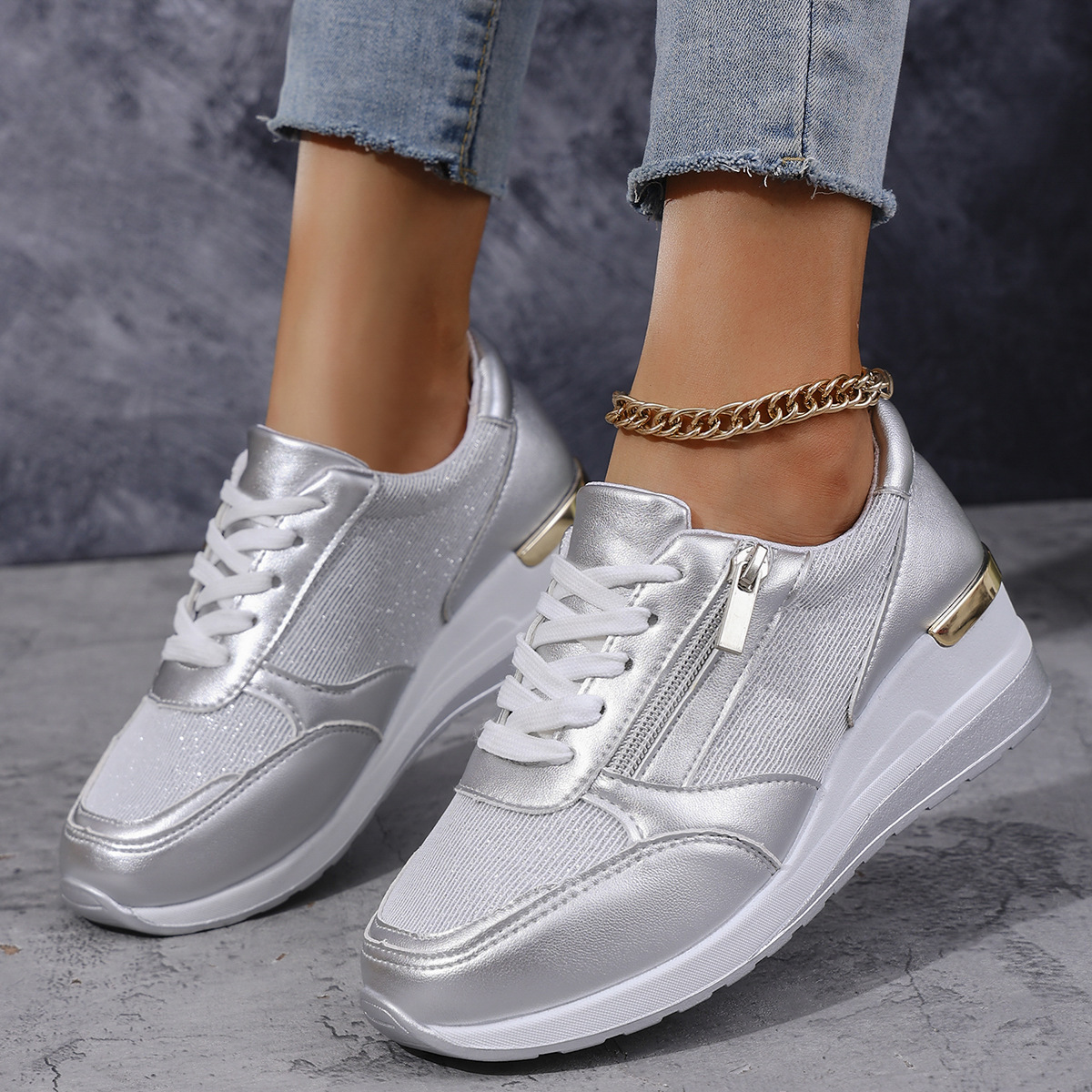 2025 New Side Zipper Lace-up Sneakers