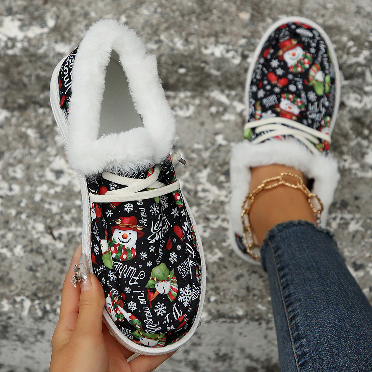 🤶Women's Comfort Plush Christmas❄️Snowman Canvas Ankle Boots